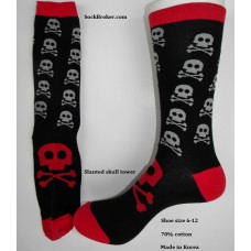 Slanted skull tower with red top skull cotton socks